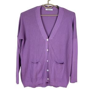 Kokun Lavender Purple cardigan sweater Large v-neck Cotton drop shoulder pastel